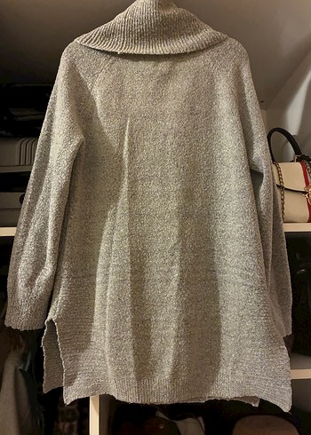 Gri Örgü Yünlü Yüksek Yakalı Kadın Kazak - Görsel 2