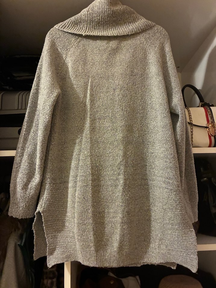 Gri Örgü Yünlü Yüksek Yakalı Kadın Kazak - Görsel 2