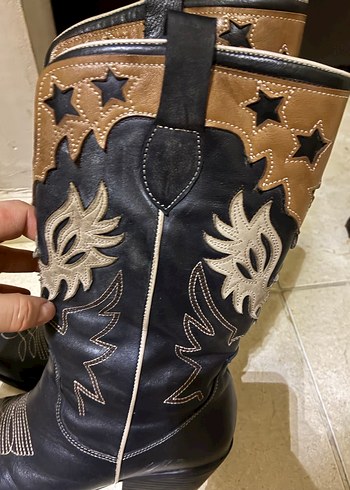 Kahverengi Nakışlı Kadın Deri kovboy çizmesi - Görsel 4