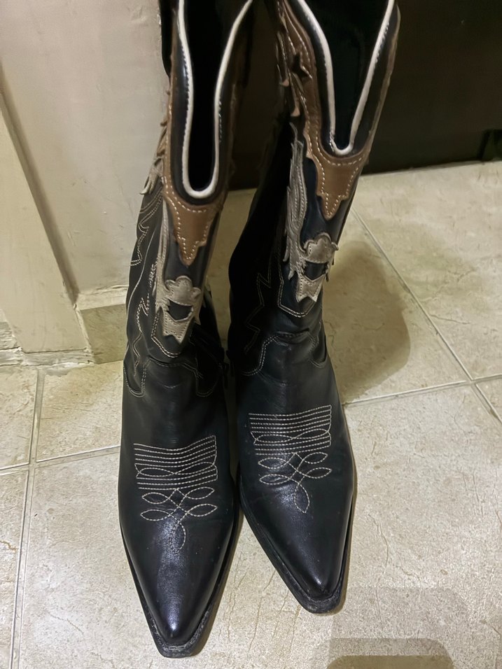 Kahverengi Nakışlı Kadın Deri kovboy çizmesi - Görsel 2