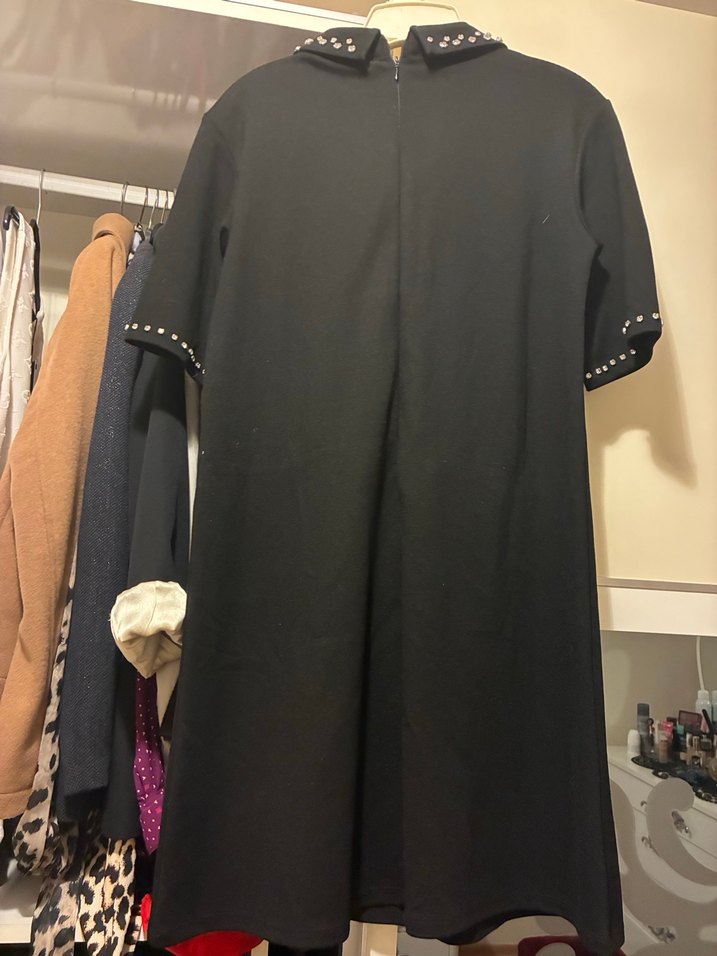 Taşlı  Siyah Midi Ofis Elbisesi - Görsel 2