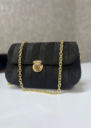 Zincir Detaylı Siyah Yılan Desenli Kadın Çanta - Görsel 2