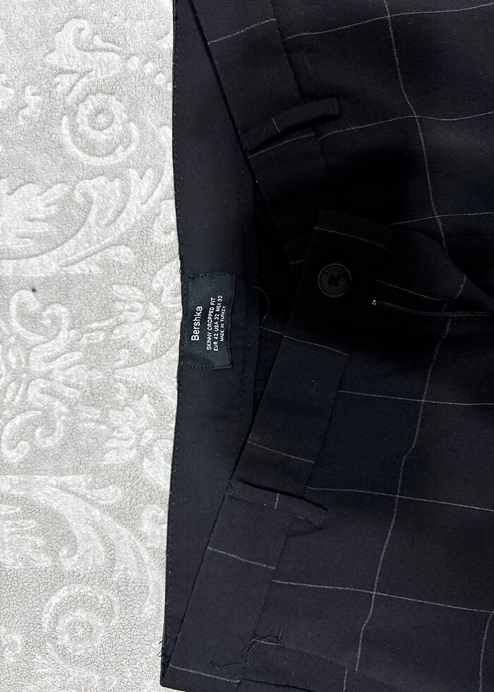 Bershka Kareli Erkek Kumaş Pantolon Siyah - Görsel 2