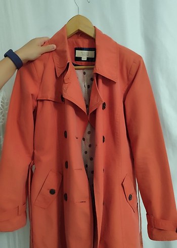 Düğmeli Kırmızı Midi Trençkot - Görsel 4