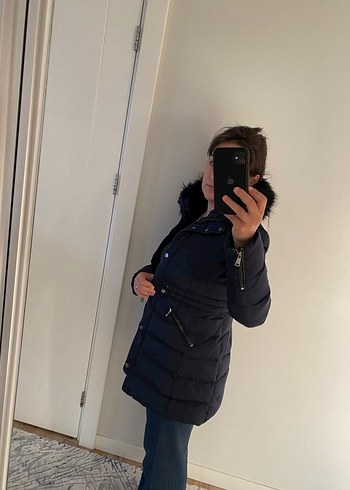 Kadın Lacivert Kürklü Kış Montu - Görsel 7