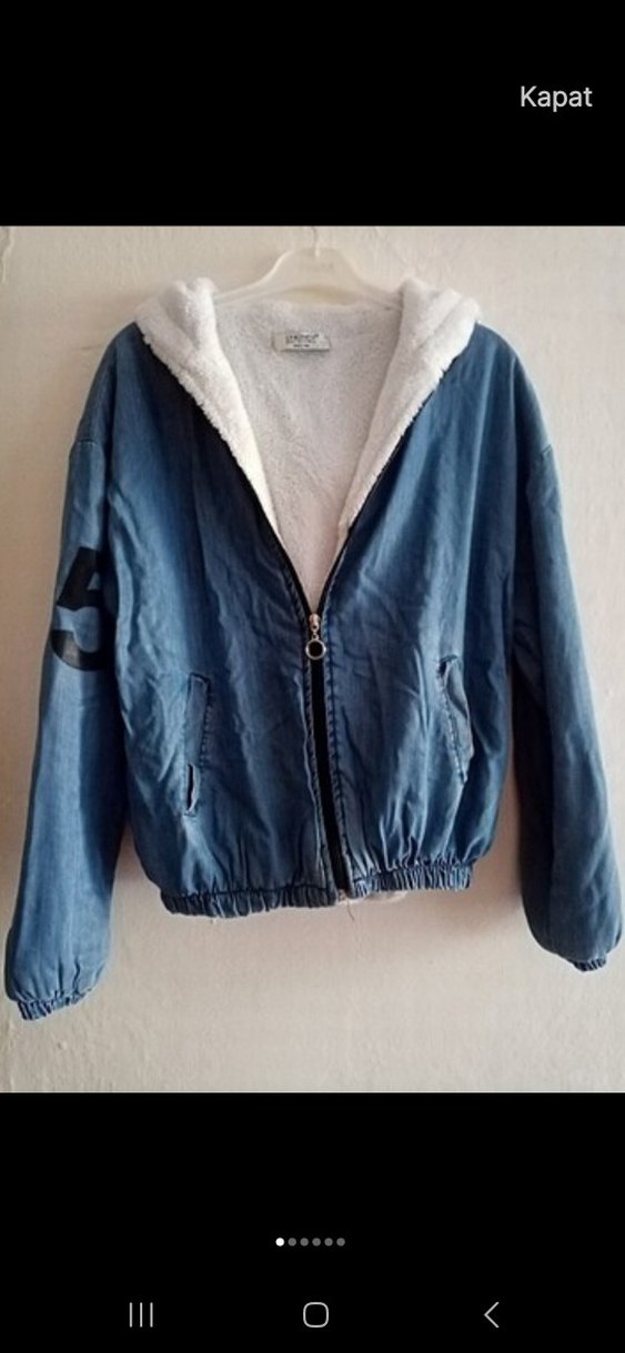 Kapüşonlu Mavi Denim Kadın Ceket - Görsel 2