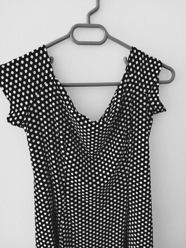 Puantiye Desenli Drapeli Midi Elbise - Görsel 5