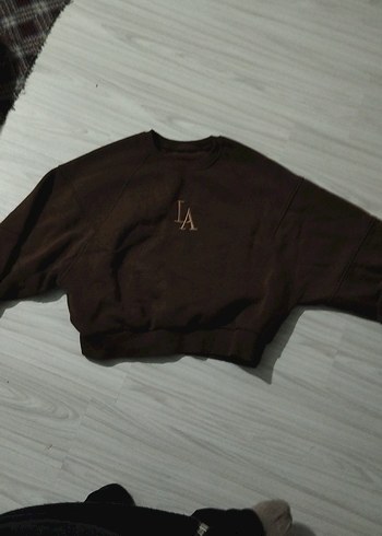 Kahverengi LA Nakışlı Kadın Sweatshirt - Görsel 3