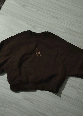 Kahverengi LA Nakışlı Kadın Sweatshirt - Görsel 2
