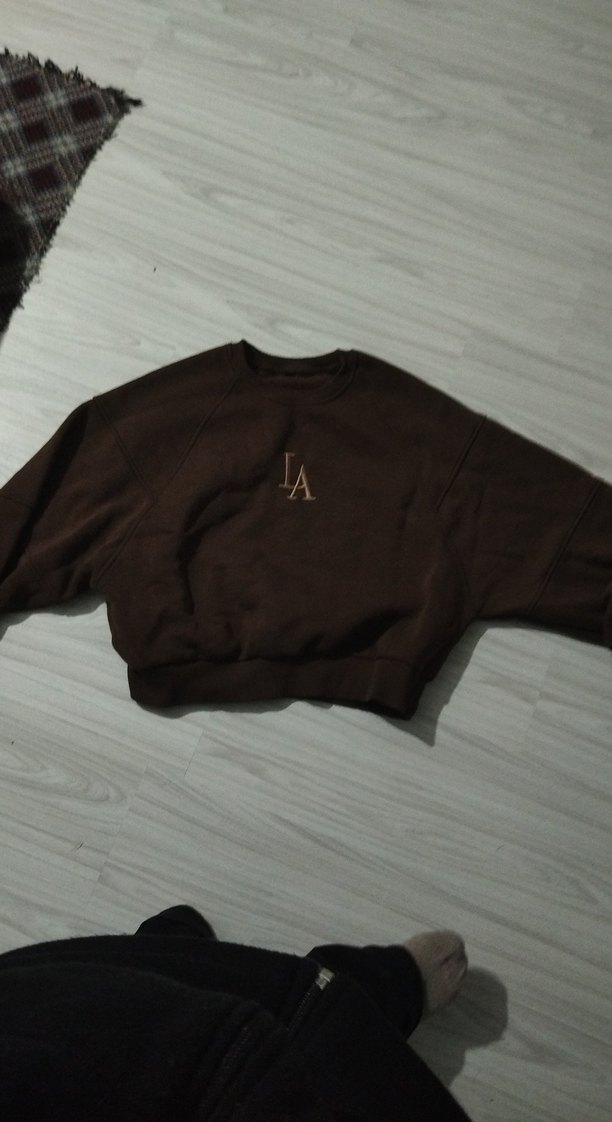 Kahverengi LA Nakışlı Kadın Sweatshirt - Görsel 3
