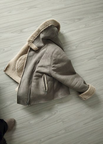 Kürklü Bej Kadın Süet Ceket - Görsel 5