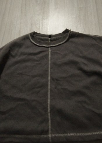 Gri Kadın Sweatshirt, Yuvarlak Yaka, Rahat Kesim - Görsel 3