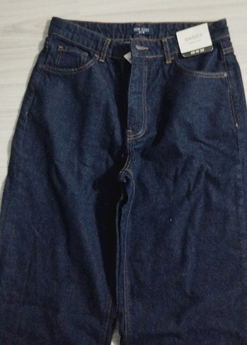 Kadın Lacivert Midi Bol Kesim Kot Pantolon - Görsel 2