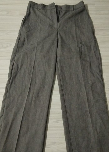 Gri Keten Pilili Kadın Kumaş Pantolon - Görsel 2