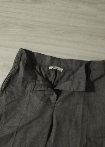 Gri Keten Pilili Kadın Kumaş Pantolon - Görsel 4