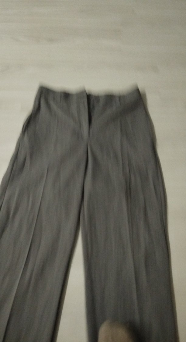 Gri Keten Pilili Kadın Kumaş Pantolon - Görsel 3