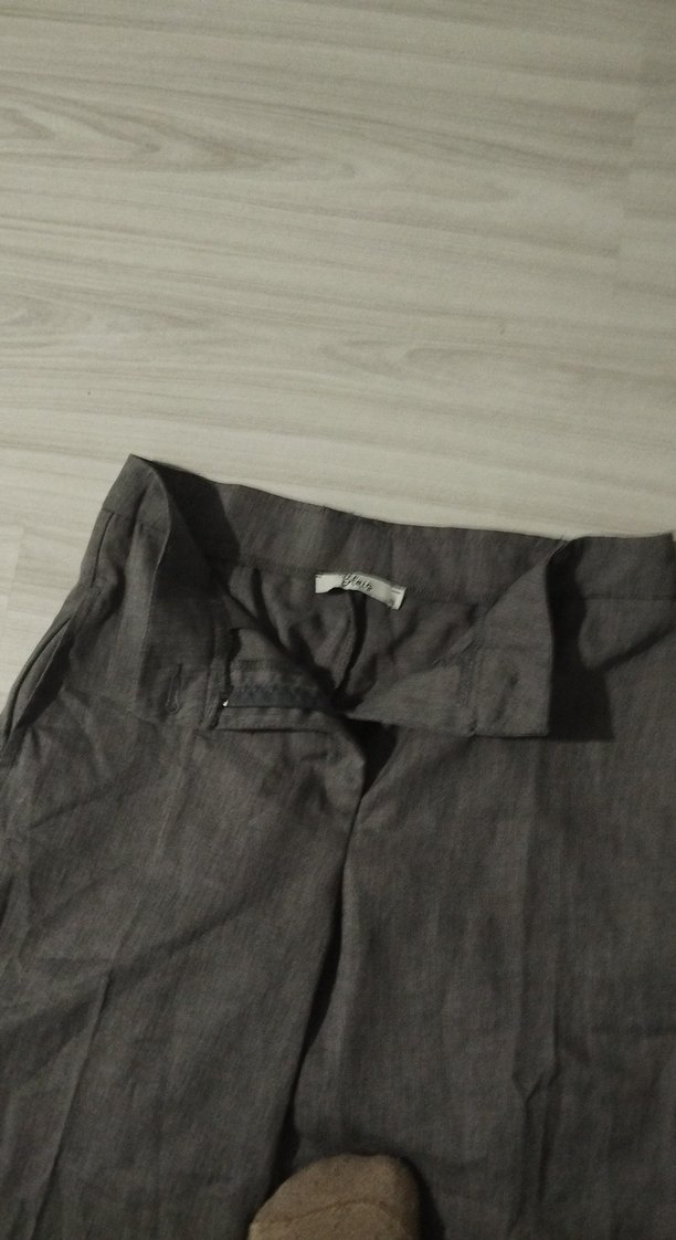 Gri Keten Pilili Kadın Kumaş Pantolon - Görsel 4