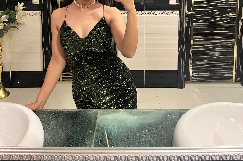 Haki yeşili pul payet yanar dönerli abiye - Görsel 5