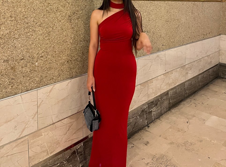 Kırmızı elbise sandy kumaş - Görsel 3