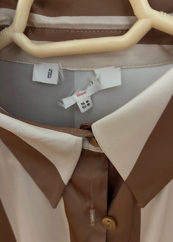 Bej Çizgili Uzun Kollu Kadın Gömlek - Görsel 3