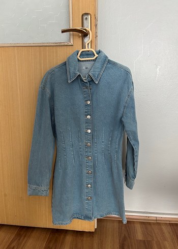 Düğmeli Mavi Denim Kadın Elbise - Görsel 2