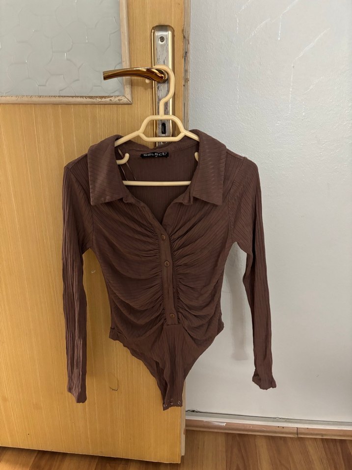 Kahverengi V Yakalı Fitted Bluz - Görsel 2