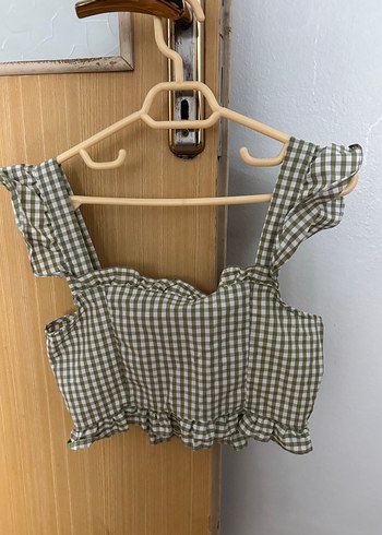 Düğmeli Kareli Mini Crop Top - Görsel 4