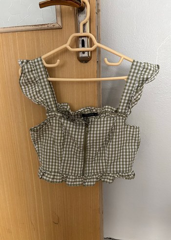 Düğmeli Kareli Mini Crop Top - Görsel 2