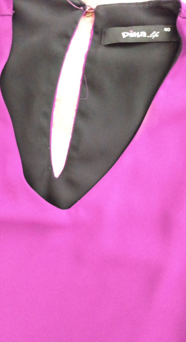 Mor V Yaka Kolsuz Drapeli Bluz - Görsel 3