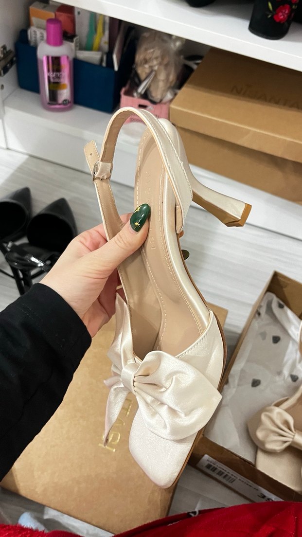 Bej Fiyonklu Kadın Topuklu Ayakkabı - Görsel 4