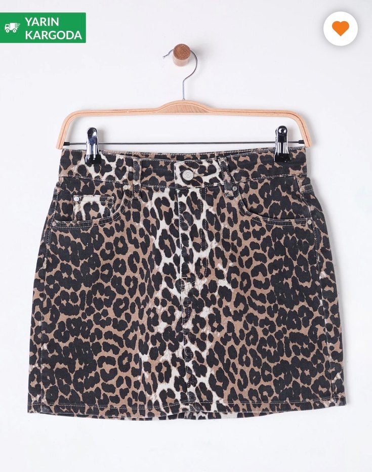 Kahverengi Leopar Desenli Mini Etek - Görsel 2