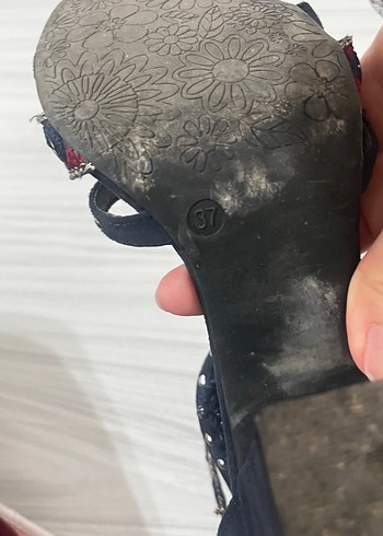 Koyu Lacivert Nakışlı Tokalı Bohem Topuklu Ayakkabı - Görsel 5