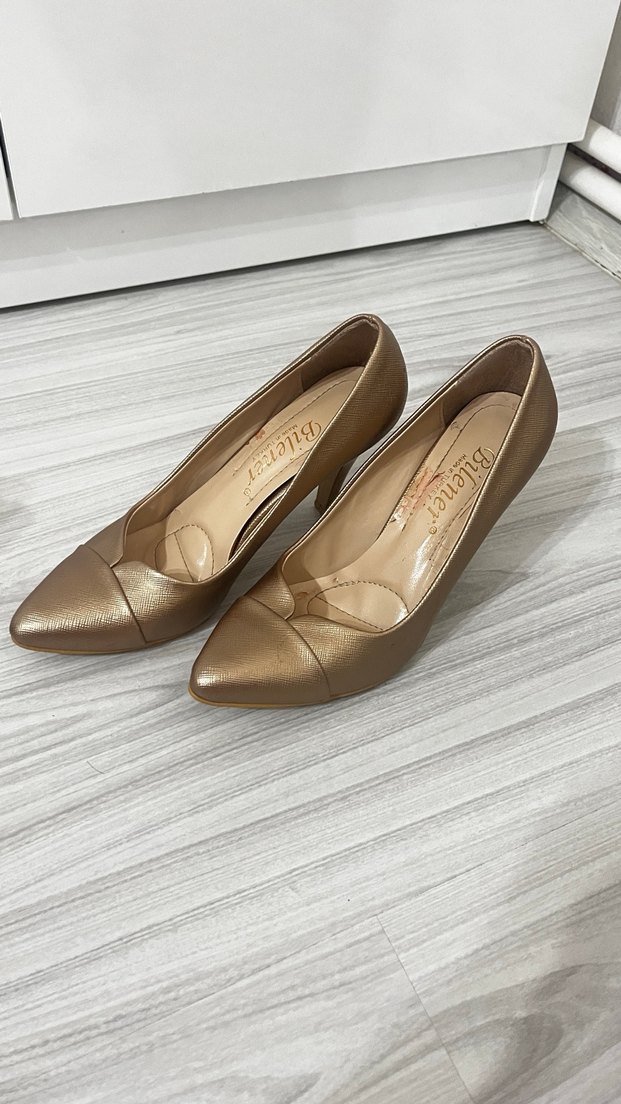 Bej Parlak Stiletto Topuklu Kadın Ayakkabı - Görsel 2