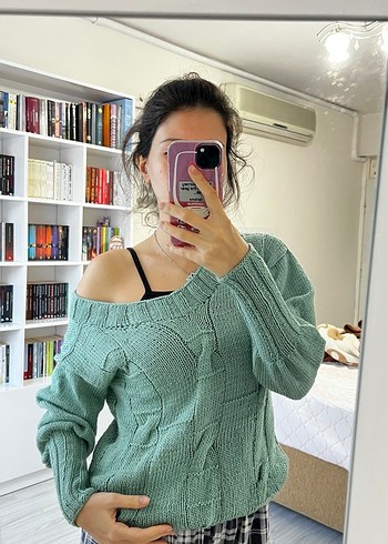 Turkuaz V Yaka Örgü Kadın Kazak - Görsel 2