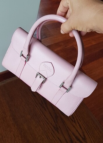 Pembe hakiki deri çanta 