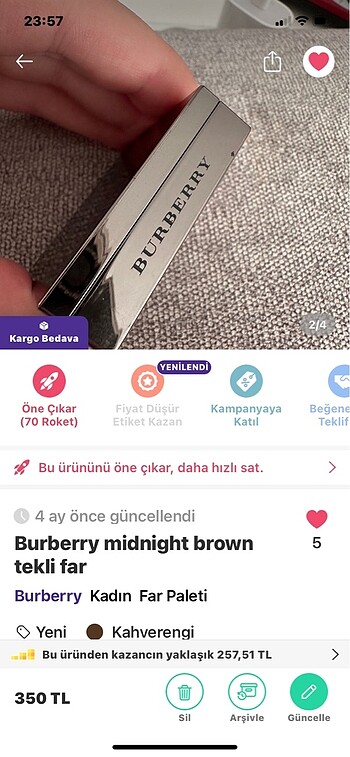 Burberry Burberry midnight brown tekli far