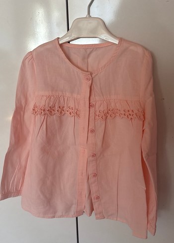 Düğmeli, Nakışlı Pembe Kadın Keten Bluz - Görsel 2