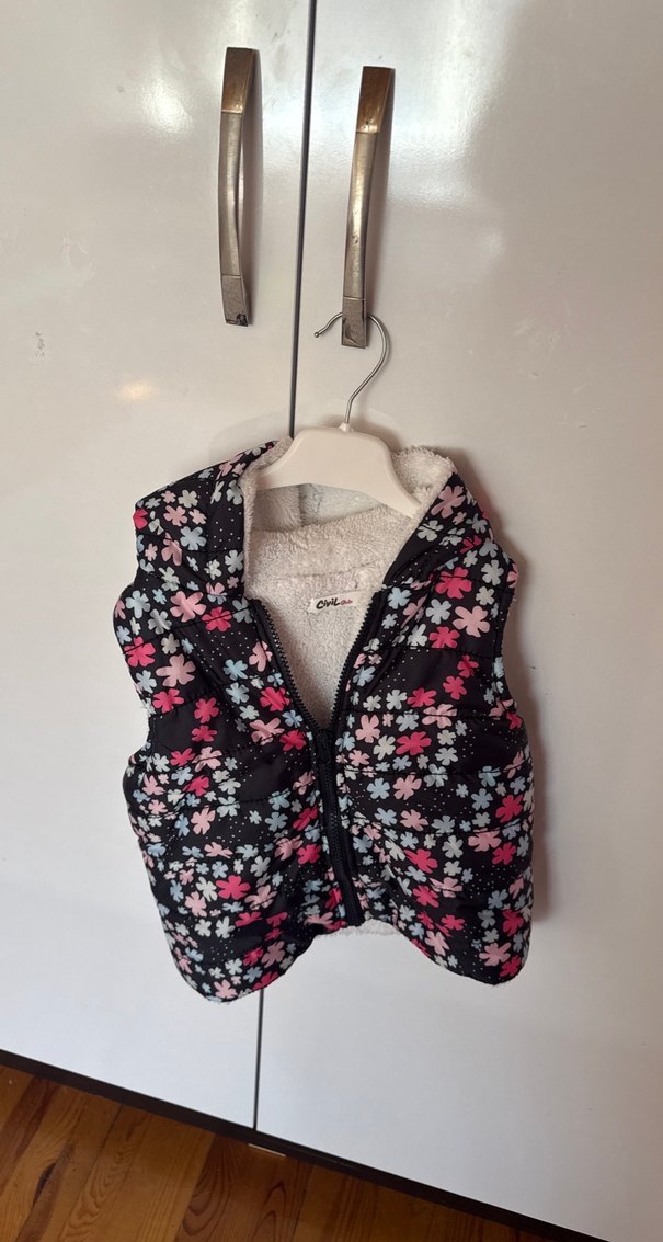 Kız Çocuk Çiçek Desenli Fermuarlı Yelek - Görsel 2