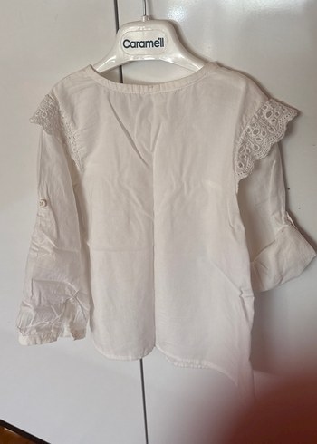 Kız Çocuk Beyaz Düğmeli Keten Gömlek - Görsel 2