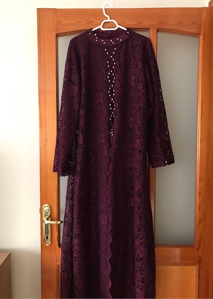 Tesettür abiye mürdüm, işlemeli - Görsel 2