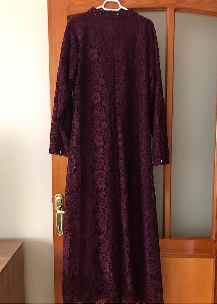 Tesettür abiye mürdüm, işlemeli - Görsel 3