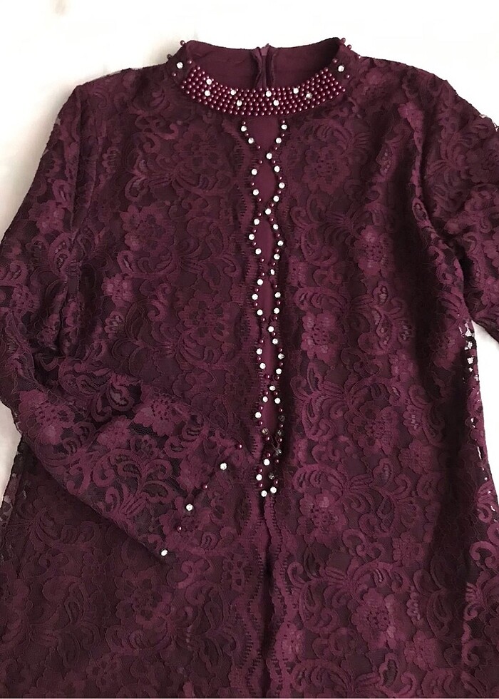 Tesettür abiye mürdüm, işlemeli - Görsel 4