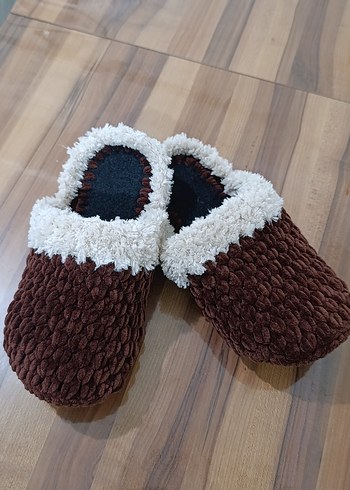 Erkek Kahverengi Örgü Sıcak Ev Terliği - Görsel 3