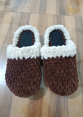 Erkek Kahverengi Örgü Sıcak Ev Terliği - Görsel 2