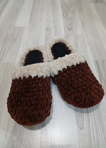 Erkek Kahverengi Örgü Sıcak Ev Terliği - Görsel 5