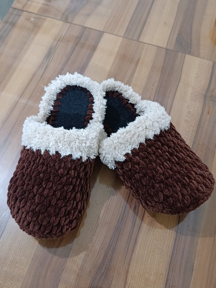 Erkek Kahverengi Örgü Sıcak Ev Terliği - Görsel 3