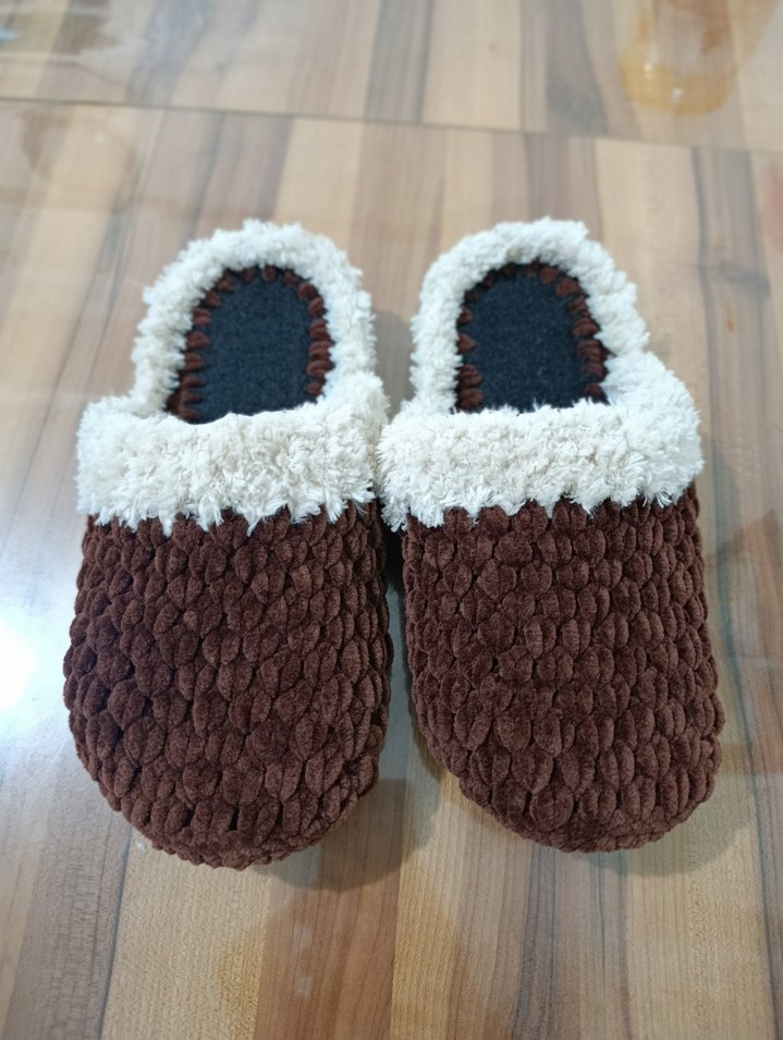 Erkek Kahverengi Örgü Sıcak Ev Terliği - Görsel 2