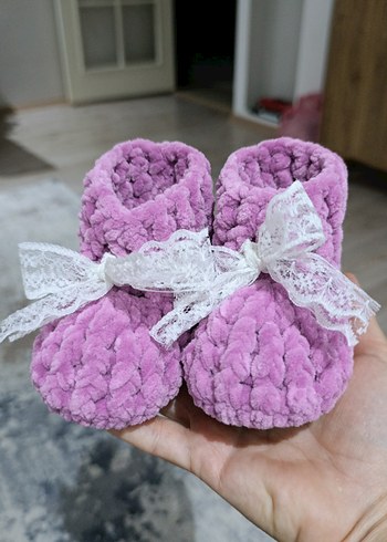 Kız Çocuk Mor Örgü Sıcak Ev Terliği - Görsel 4