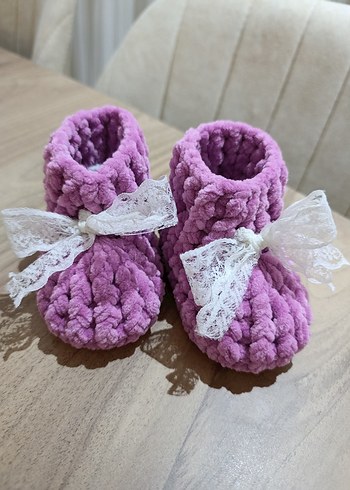 Kız Çocuk Mor Örgü Sıcak Ev Terliği - Görsel 3