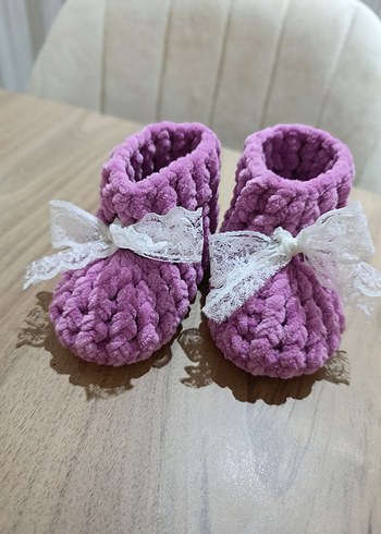 Kız Çocuk Mor Örgü Sıcak Ev Terliği - Görsel 6